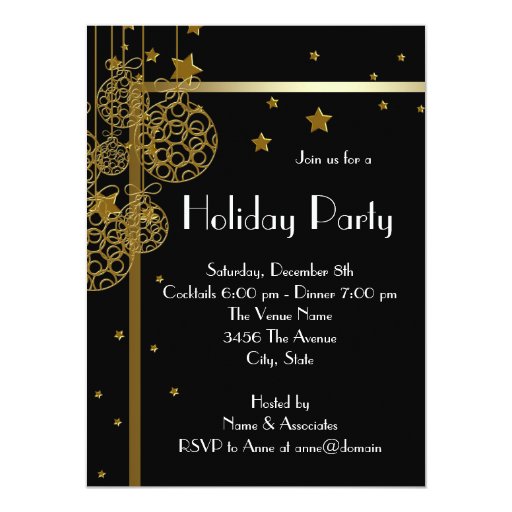 Elegant Black Gold Christmas Party Invitations | Zazzle