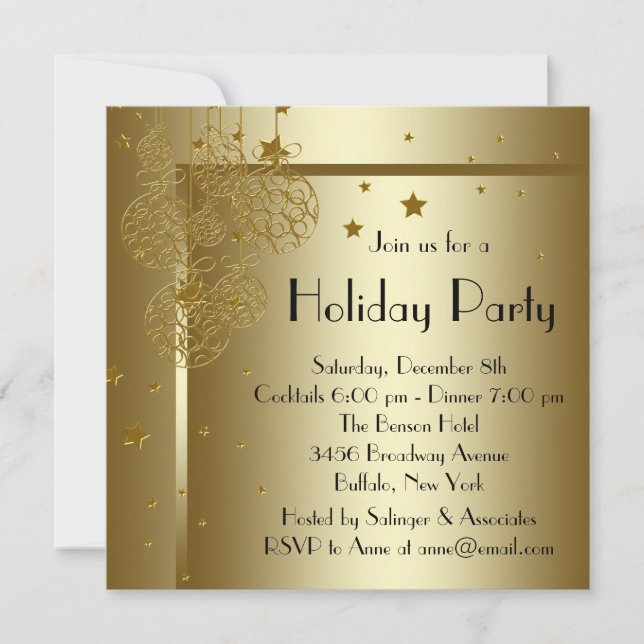 Elegant Black Gold Christmas Party Invitations (Front)
