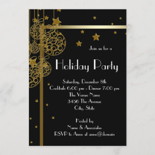 Elegant Black Gold Christmas Party Invitations
