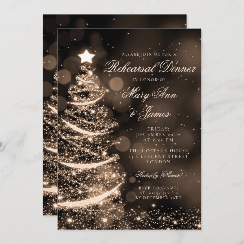 Elegant Black  Gold Christmas Rehearsal Dinner Invitation