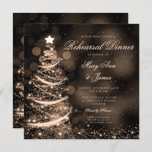 Elegant Black  Gold Christmas Rehearsal Dinner Invitation