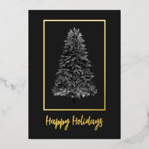 Elegant Black Gold Christmas Tree Foil Holiday Card