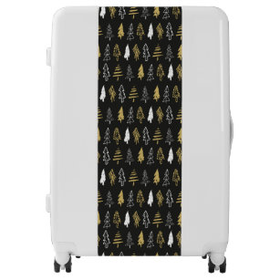 Elegant Black Gold Christmas Tree Forest Pattern Luggage