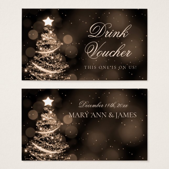 Elegant Black Gold Christmas Wedding Drink Voucher (Front & Back)