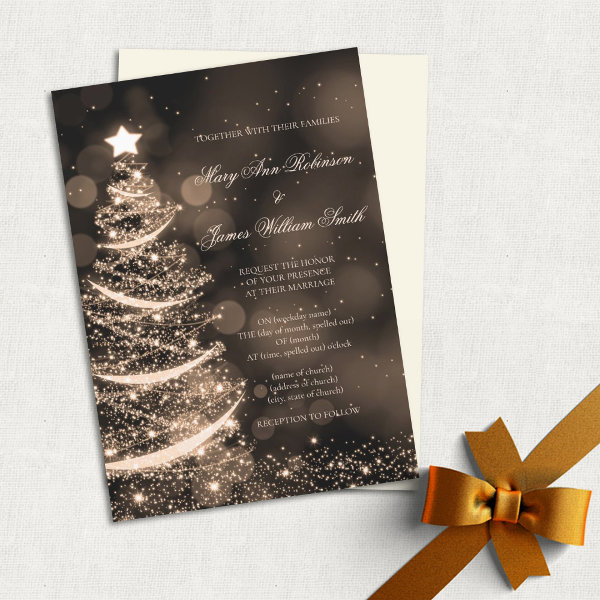 Elegant Black & Gold Christmas Wedding Invitation