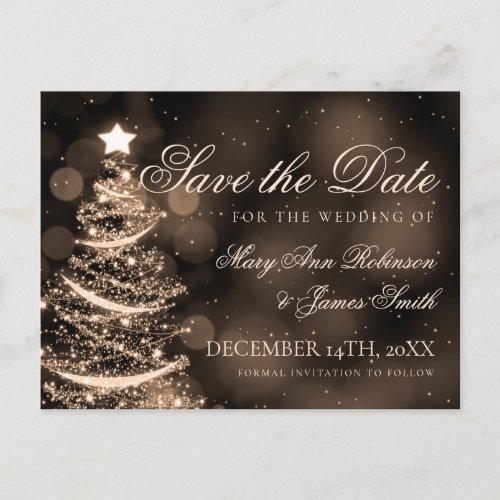 Elegant Black Gold Christmas Wedding Save The Date Announcement Postcard