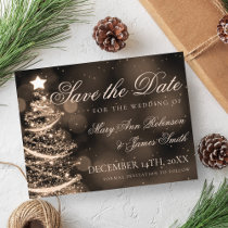 Elegant Black Gold Christmas Wedding Save The Date Announcement Postcard