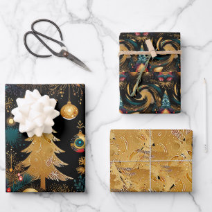 Elegant Black & Gold Christmas Wrapping Paper Sheets