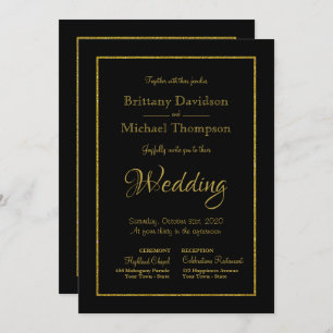 Elegant Black Gold Church Wedding Invitation