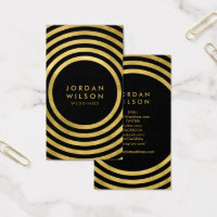 Elegant Black Gold Circles Geometric Social Media Business Card