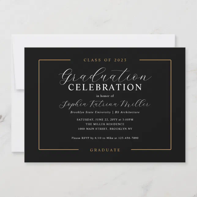 Elegant Black Gold Class Graduate Graduation Party Invitation | Zazzle