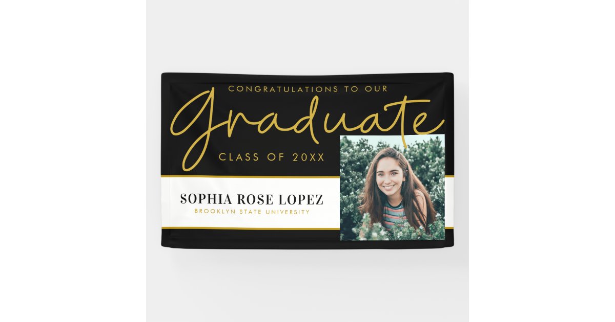 Elegant Black Gold Class of 2021 Graduation Photo Banner | Zazzle