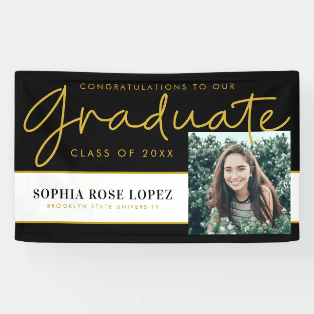 Elegant Black Gold Class of 2021 Graduation Photo Banner | Zazzle