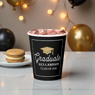 Elegant Black & Gold Class Of 2026 Graduation Paper Cups