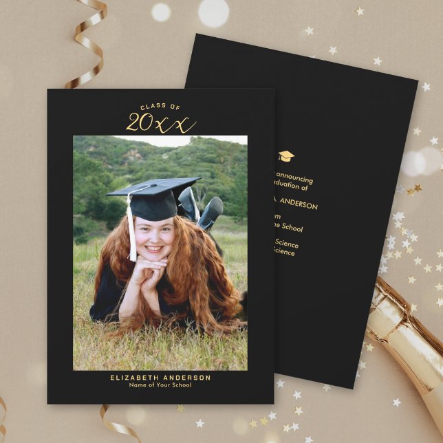 Elegant Black Gold Class of 2026 Graduation Photo Announcement (Creator Uploaded)