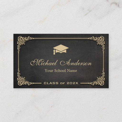 Customizable Elegant Black Gold Class of Graduate Student Calling Card