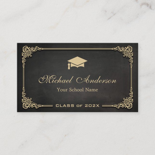 Elegant Black Gold Class of Graduate Student Calling Card (Front)