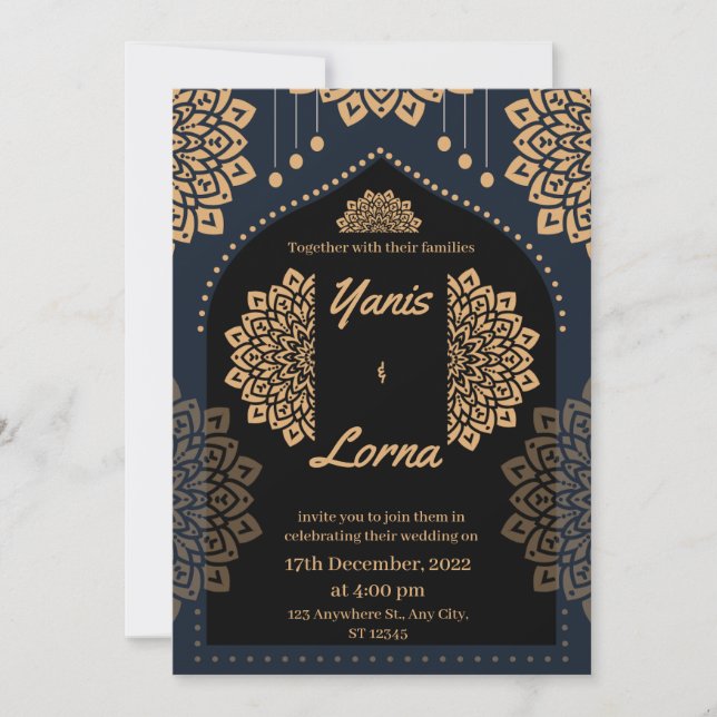 ELEGANT black GOLD CLASSIC MANDALA WEDDING INVITAT Invitation (Front)