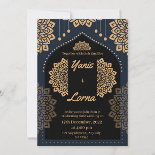 ELEGANT black GOLD CLASSIC MANDALA WEDDING INVITAT Invitation