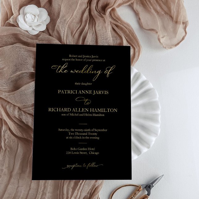 Elegant Black Gold Classic Wedding Invitation (Creator Uploaded)
