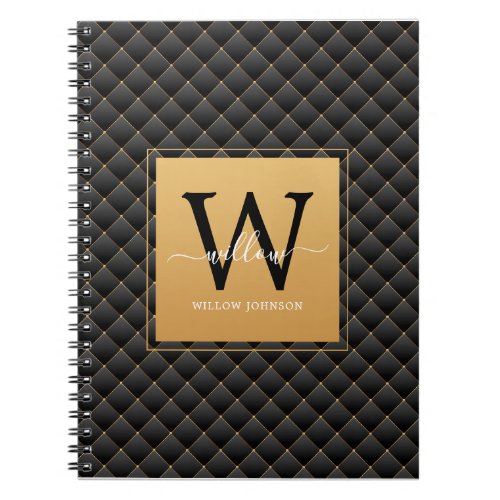 Elegant Black Gold Classy Monogram Initial Photo Notebook
