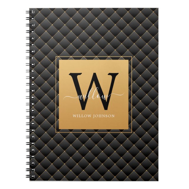 Elegant Black Gold Classy Monogram Initial Photo Notebook (Front)