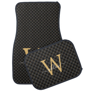 Elegant Black Gold Classy Monogram Initial Script Car Floor Mat