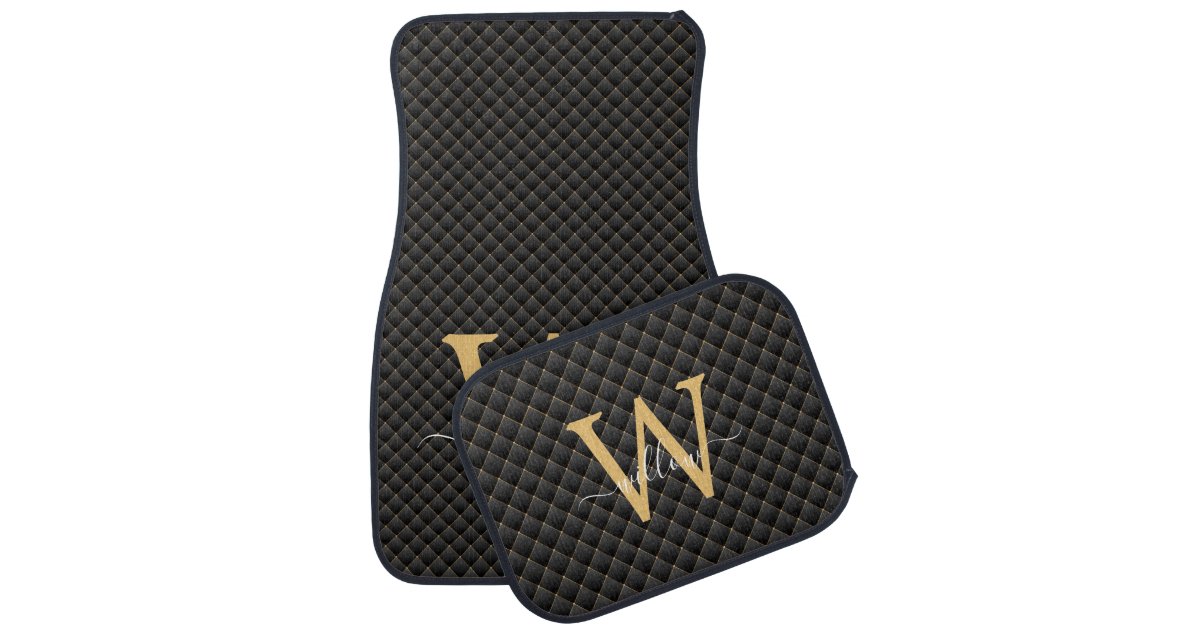 Elegant Black Gold Classy Monogram Initial Script Car Floor Mat | Zazzle