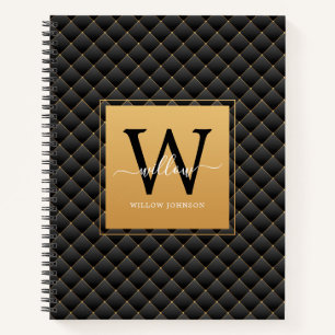 Elegant Black Gold Classy Monogram Initial Script Notebook