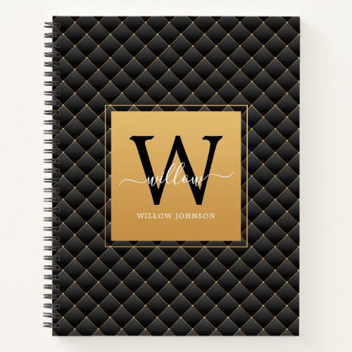 Elegant Black Gold Classy Monogram Initial Script Notebook