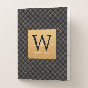 Elegant Black Gold Classy Monogram Initial Script Pocket Folder