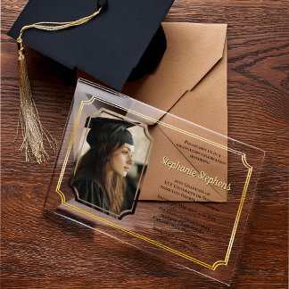 Elegant Black | Gold College Univ Graduation Party Acrylic Invitations