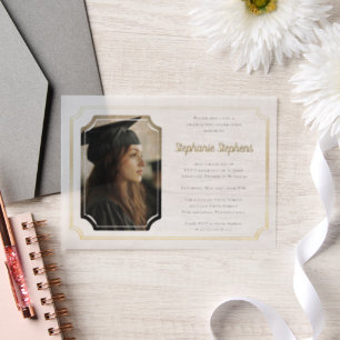 Elegant Black   Gold College Univ Graduation Party Vellum Invitations