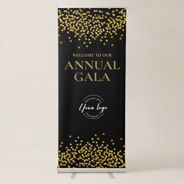 Elegant Black Gold Confetti Company Annual Gala Retractable Banner (Front)