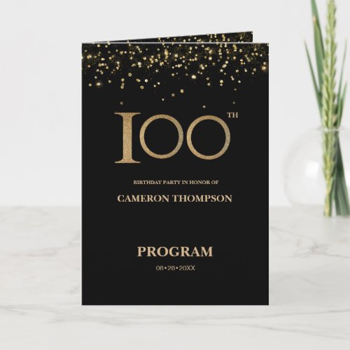 Elegant Black Gold confetti Custom 100th birthday 