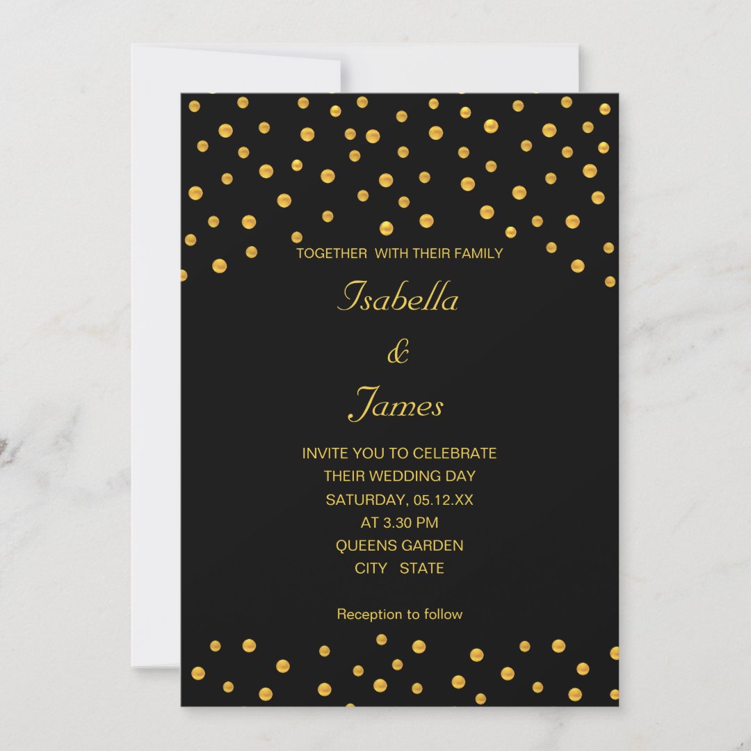 Elegant Black Gold Confetti Invitation | Zazzle