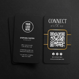 Elegant Black Gold Connect With Us QR Code Social Business Card