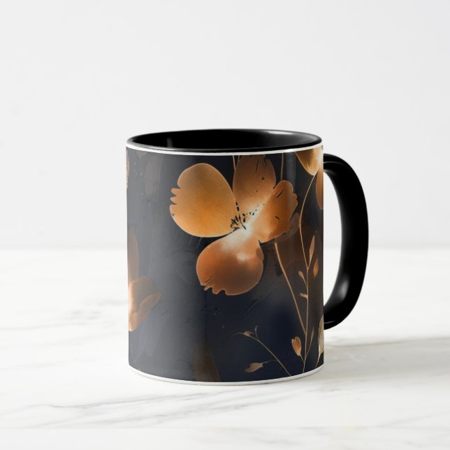 Elegant black gold copper terra cotta floral  mug (Front Right)