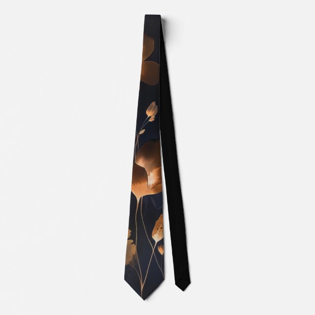 Elegant black gold copper terra cotta floral  neck tie (Front)