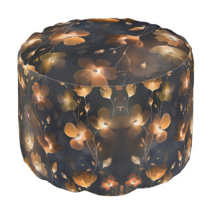 Elegant black gold copper terra cotta floral  pouf