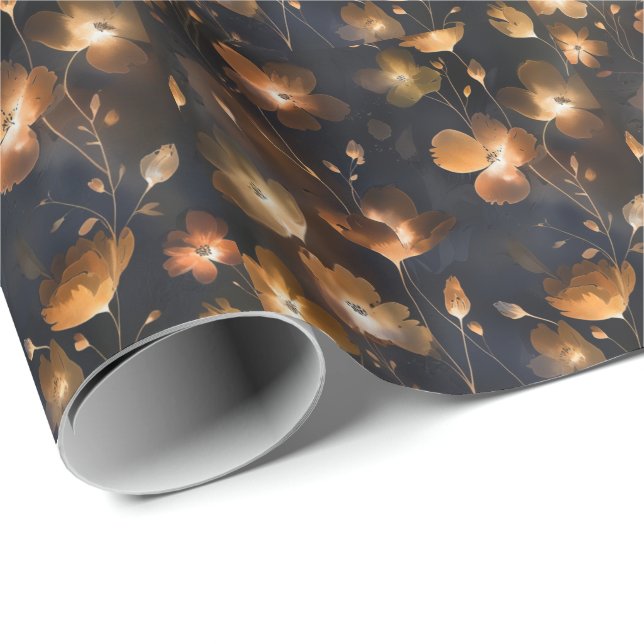 Elegant black gold copper terra cotta floral  wrapping paper (Roll Corner)