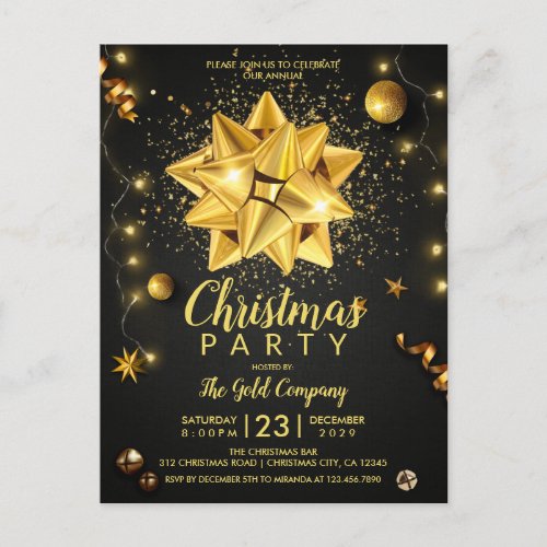 Elegant Black Gold Corporate Christmas Invitation Postcard