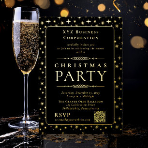 Elegant Black Gold Corporate Christmas Party Foil Invitation