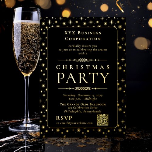 Elegant Black Gold Corporate Christmas Party Foil Invitation