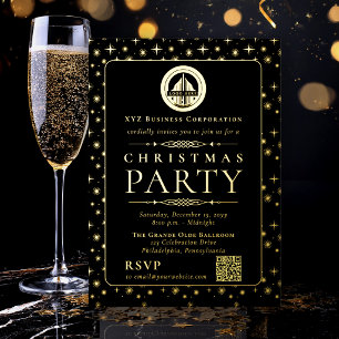 Elegant Black Gold Corporate Christmas Party Foil Invitation