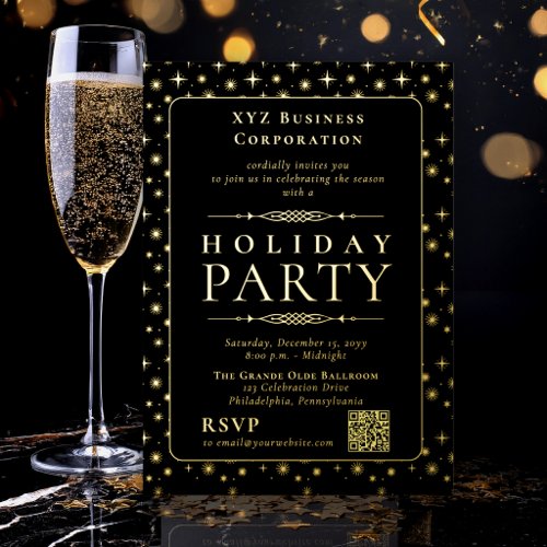 Elegant Black Gold Corporate Holiday Party Foil Invitation