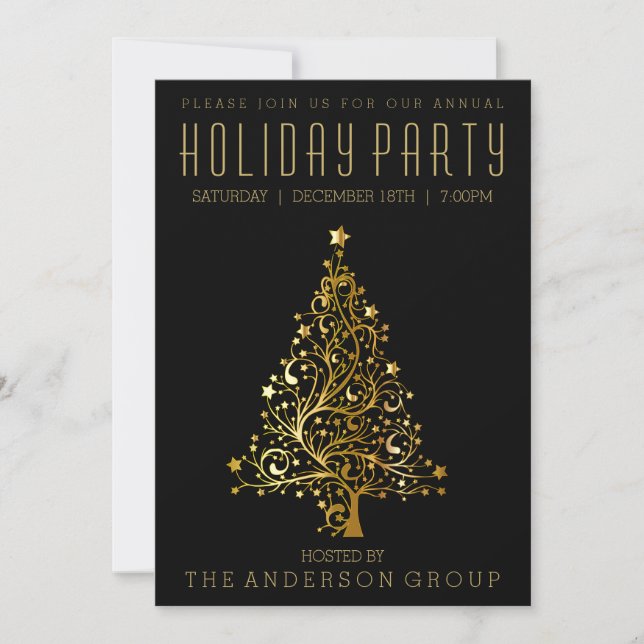 Elegant Black Gold Corporate Office Holiday Party (Front)