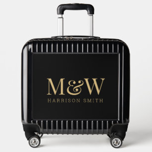 Elegant Black Gold Couple Monogram Name Luggage