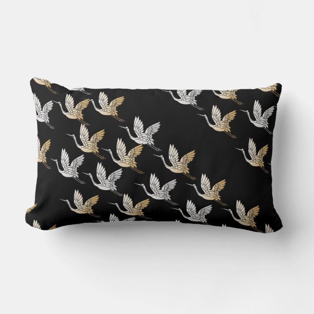 Elegant Black Gold Crane Japanese Art  Lumbar Pillow (Front)