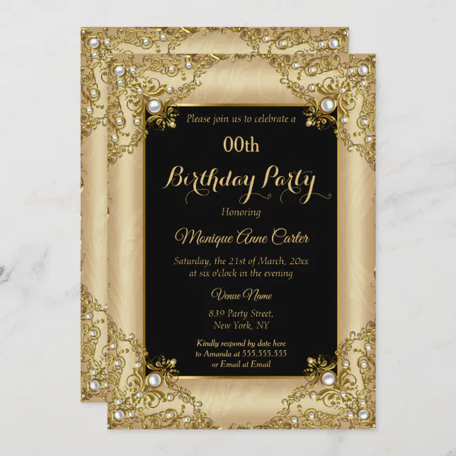 Elegant Black Gold Cream Photo Birthday Party Invitation | Zazzle